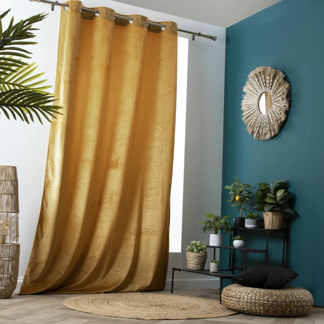 Rideau obscurcissant velours (140 x 280 cm) Fern Jaune ocre