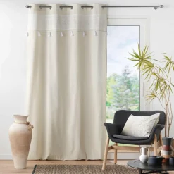 Rideau oeillets pompons (140 x 240 cm) Isalina Blanc