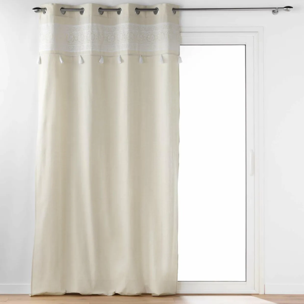 Rideau oeillets pompons (140 x 240 cm) Isalina Blanc