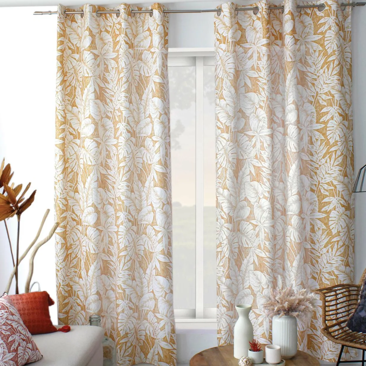 Rideau oeillets (135 x 240 cm) Bundi Jaune moutarde