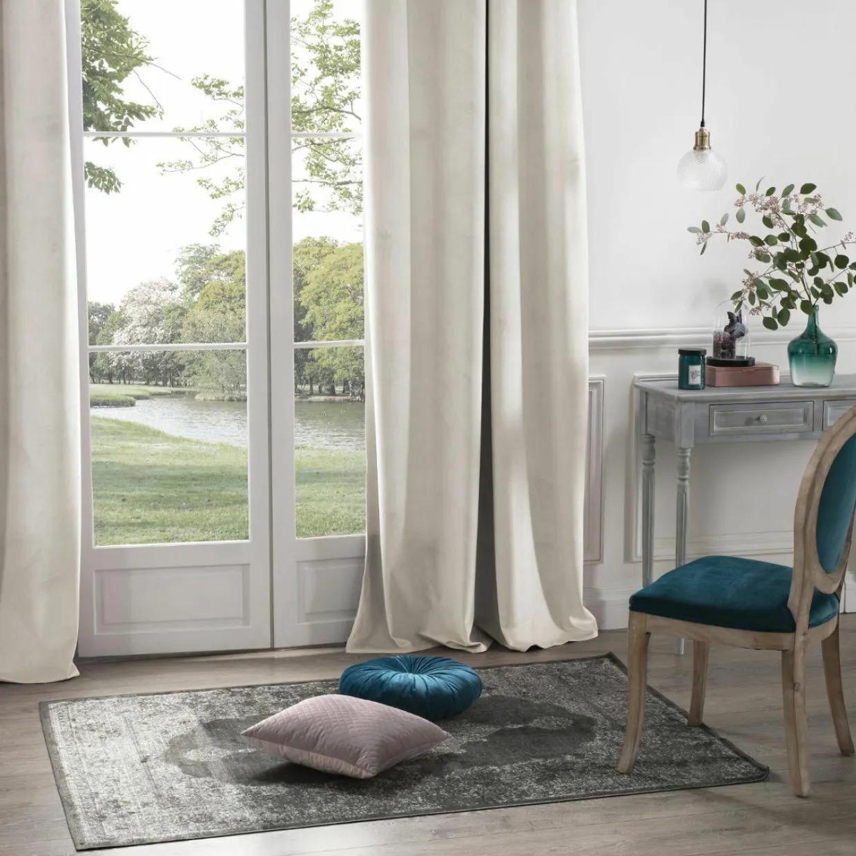 Rideau oeillets (140 X 260 cm) Velours Ivoire