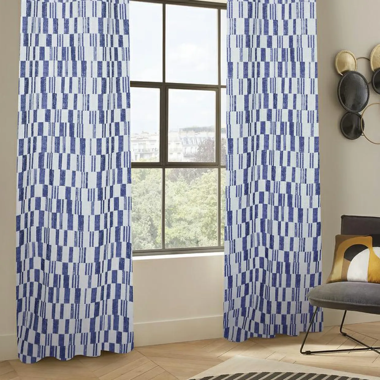 Rideau tissé (140 x 260 cm) Leyna Bleu