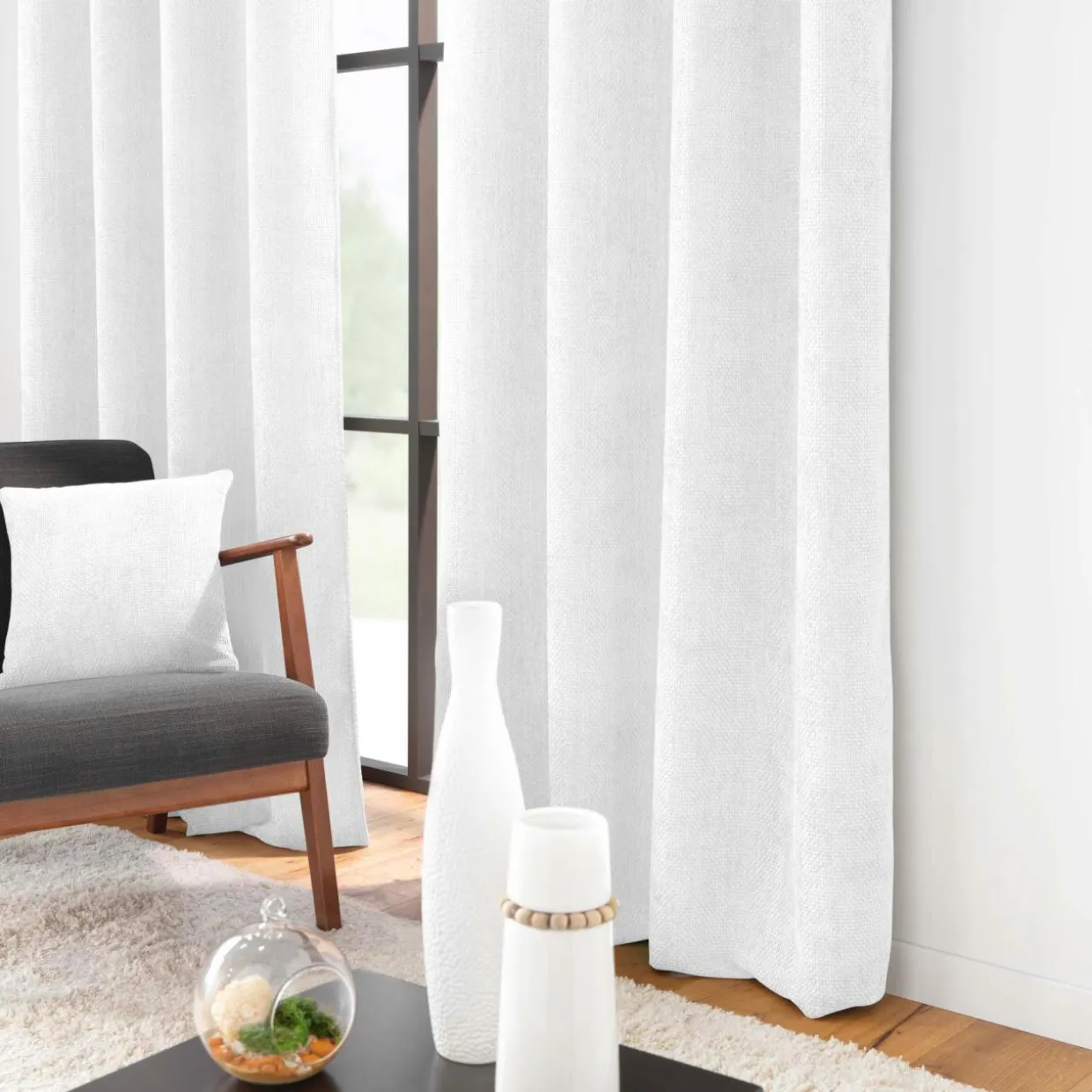 Rideau velours chenille (140 x 260 cm) Leo Blanc
