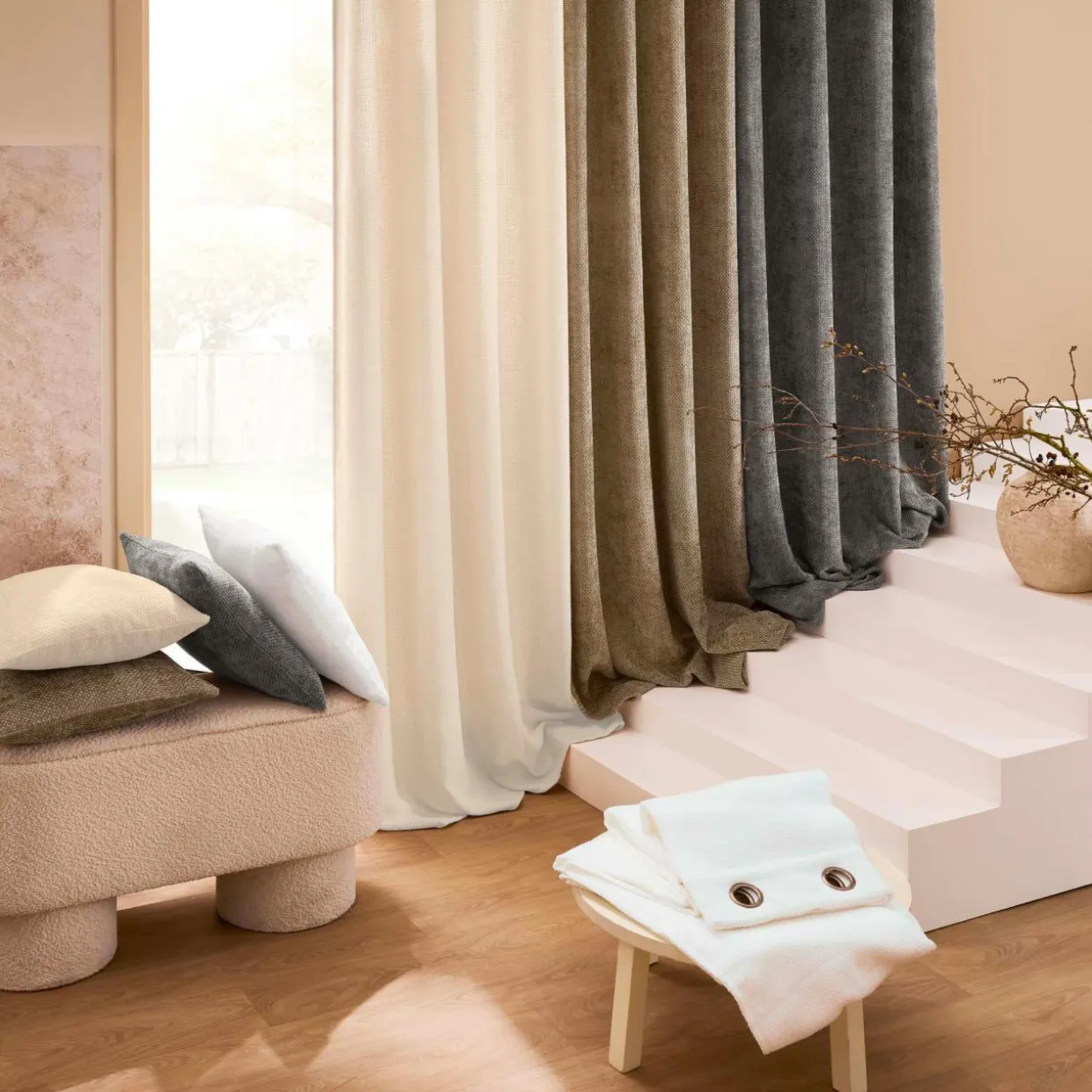 Rideau velours chenille (140 x 260 cm) Leo Blanc