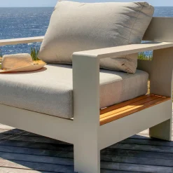 Salon de jardin aluminium et bois teck 5 places Antibes Crème