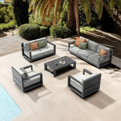 Salon de jardin aluminium 7 places 5 pcs Elba Gris anthracite et gris clair