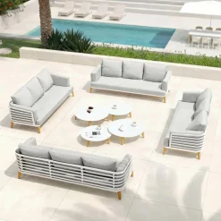 Salon de jardin aluminium 12 places 8 pcs Monte Carlo Blanc et gris clair