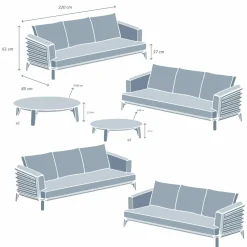 Salon de jardin aluminium 12 places 8 pcs Monte Carlo Blanc et gris clair