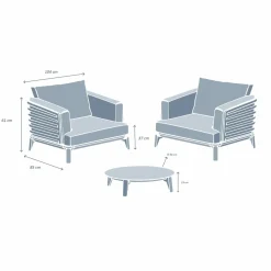 Salon de jardin aluminium 2 places 3 pcs Monte Carlo Gris anthracite