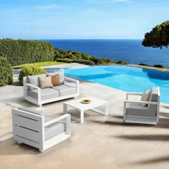 Salon de jardin aluminium 4 places 4 pcs Elba Blanc et gris clair
