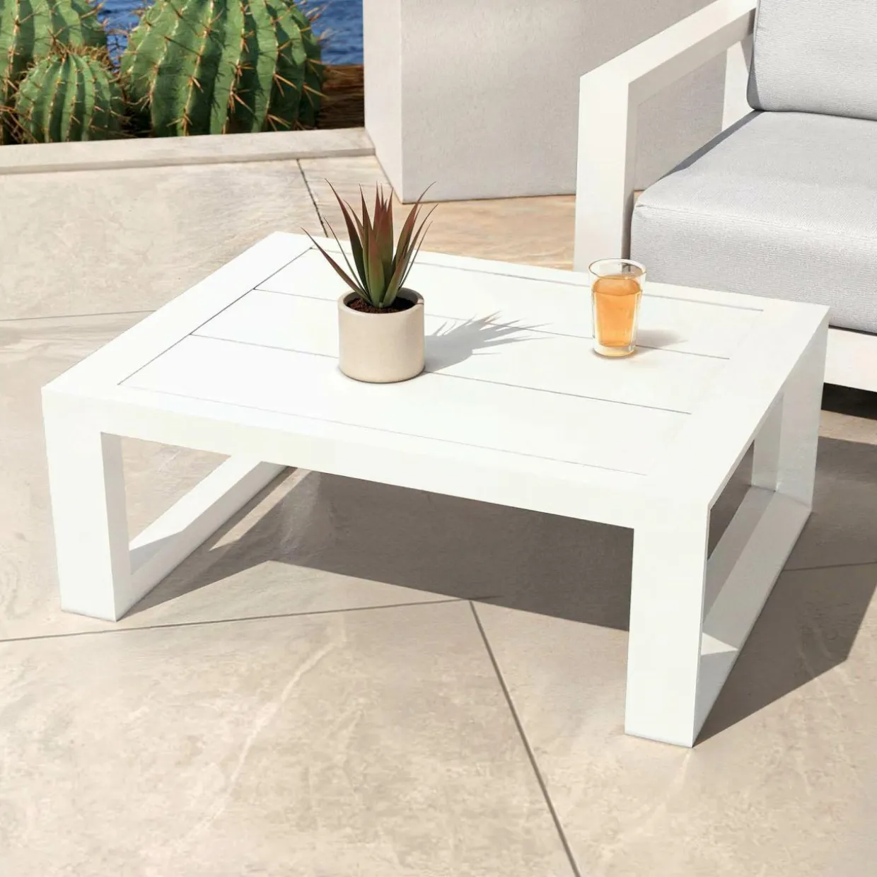 Salon de jardin aluminium 4 places 4 pcs Elba Blanc et taupe