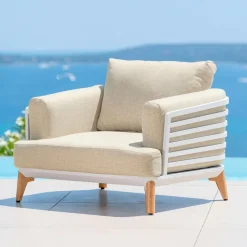 Salon de jardin aluminium 4 places 5 pcs Monte Carlo Blanc et beige