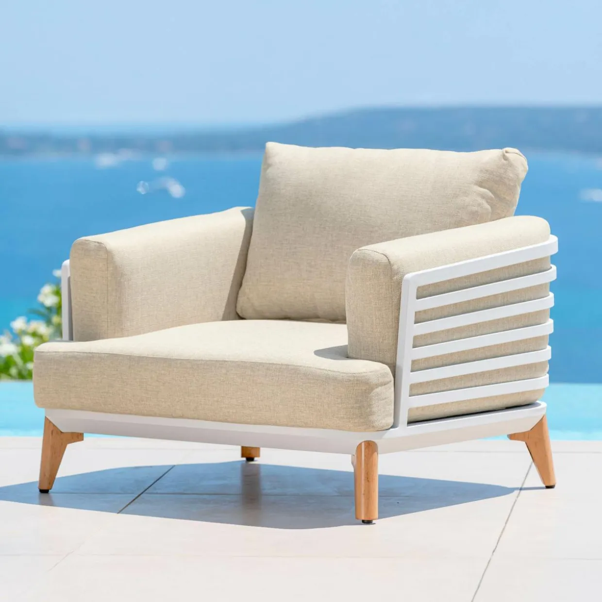 Salon de jardin aluminium 4 places 5 pcs Monte Carlo Blanc et beige