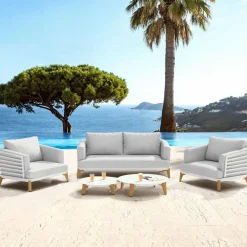 Salon de jardin aluminium 4 places 5 pcs Monte Carlo Blanc et gris clair