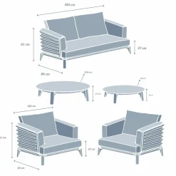Salon de jardin aluminium 4 places 5 pcs Monte Carlo Gris anthracite et beige