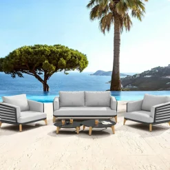 Salon de jardin aluminium 4 places 5 pcs Monte Carlo Gris anthracite et gris clair