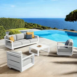 Salon de jardin aluminium 5 places 4 pcs Elba Blanc et gris clair