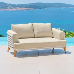 Salon de jardin aluminium 5 places 4 pcs Monte Carlo Blanc et beige