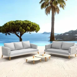 Salon de jardin aluminium 5 places 4 pcs Monte Carlo Blanc et gris clair