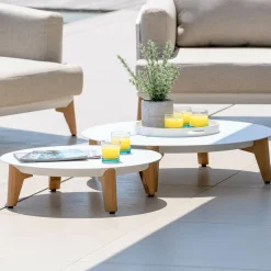 Salon de jardin aluminium 5 places 4 pcs Monte Carlo Blanc et taupe