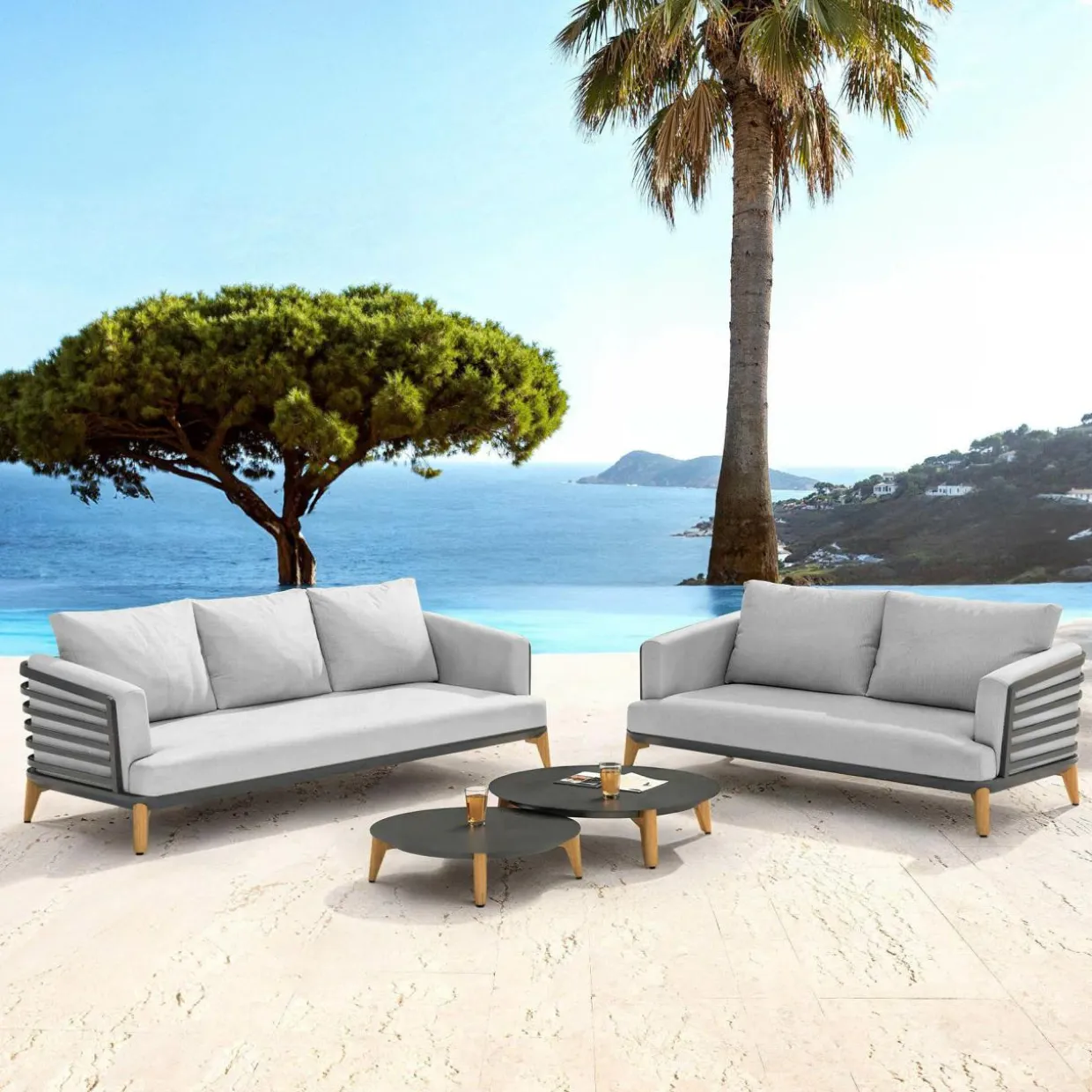 Salon de jardin aluminium 5 places 4 pcs Monte Carlo Gris anthracite et gris clair
