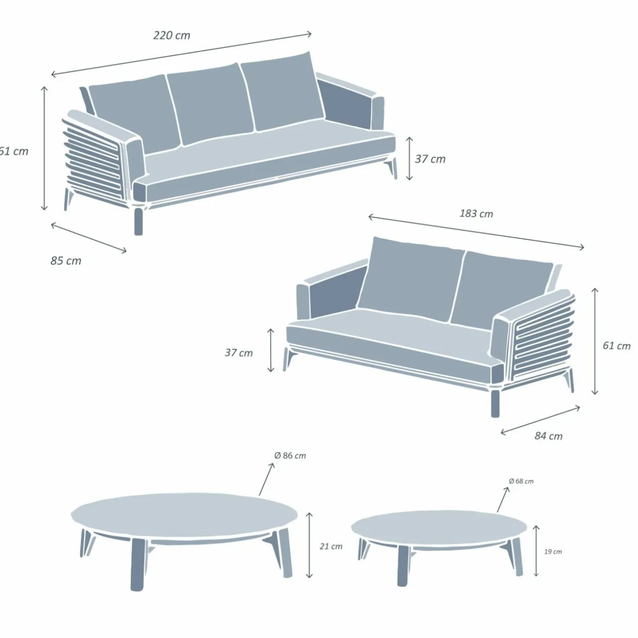 Salon de jardin aluminium 5 places 4 pcs Monte Carlo Gris anthracite et gris clair