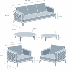 Salon de jardin aluminium 5 places 5 pcs Monte Carlo Blanc et beige