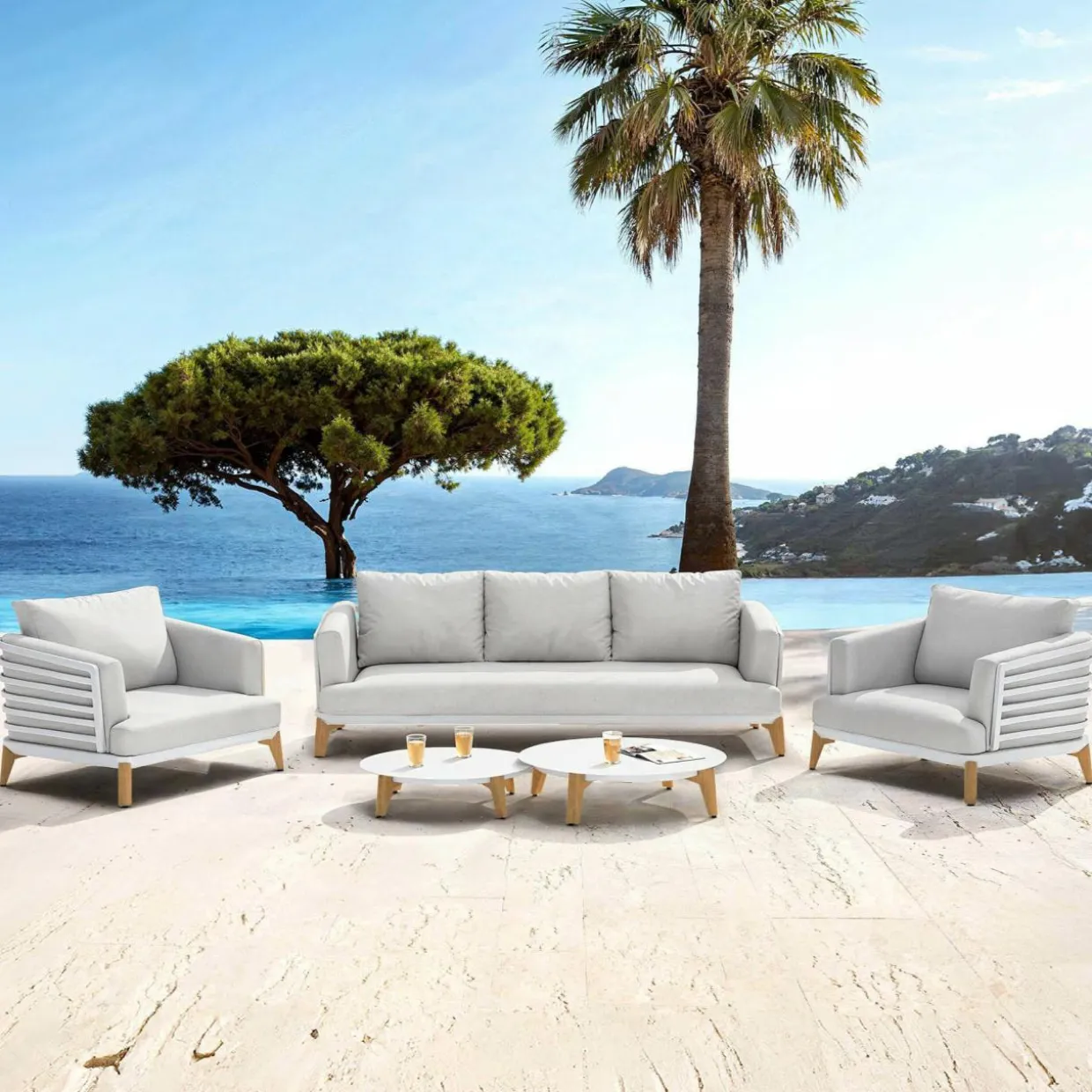 Salon de jardin aluminium 5 places 5 pcs Monte Carlo Blanc et gris clair