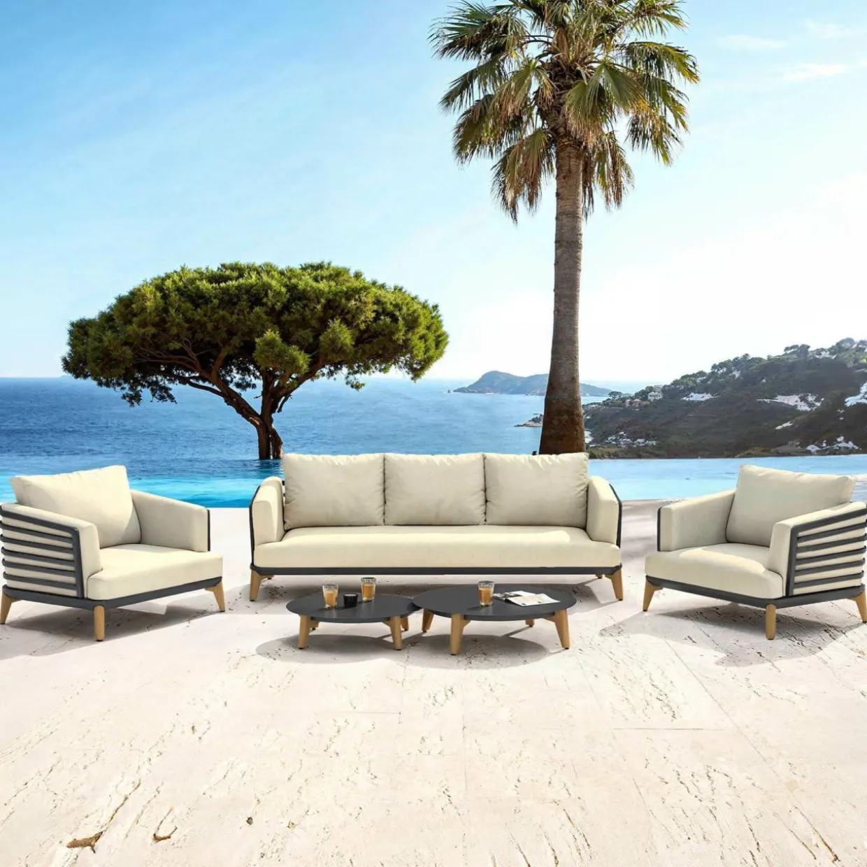 Salon de jardin aluminium 5 places 5 pcs Monte Carlo Gris anthracite et beige