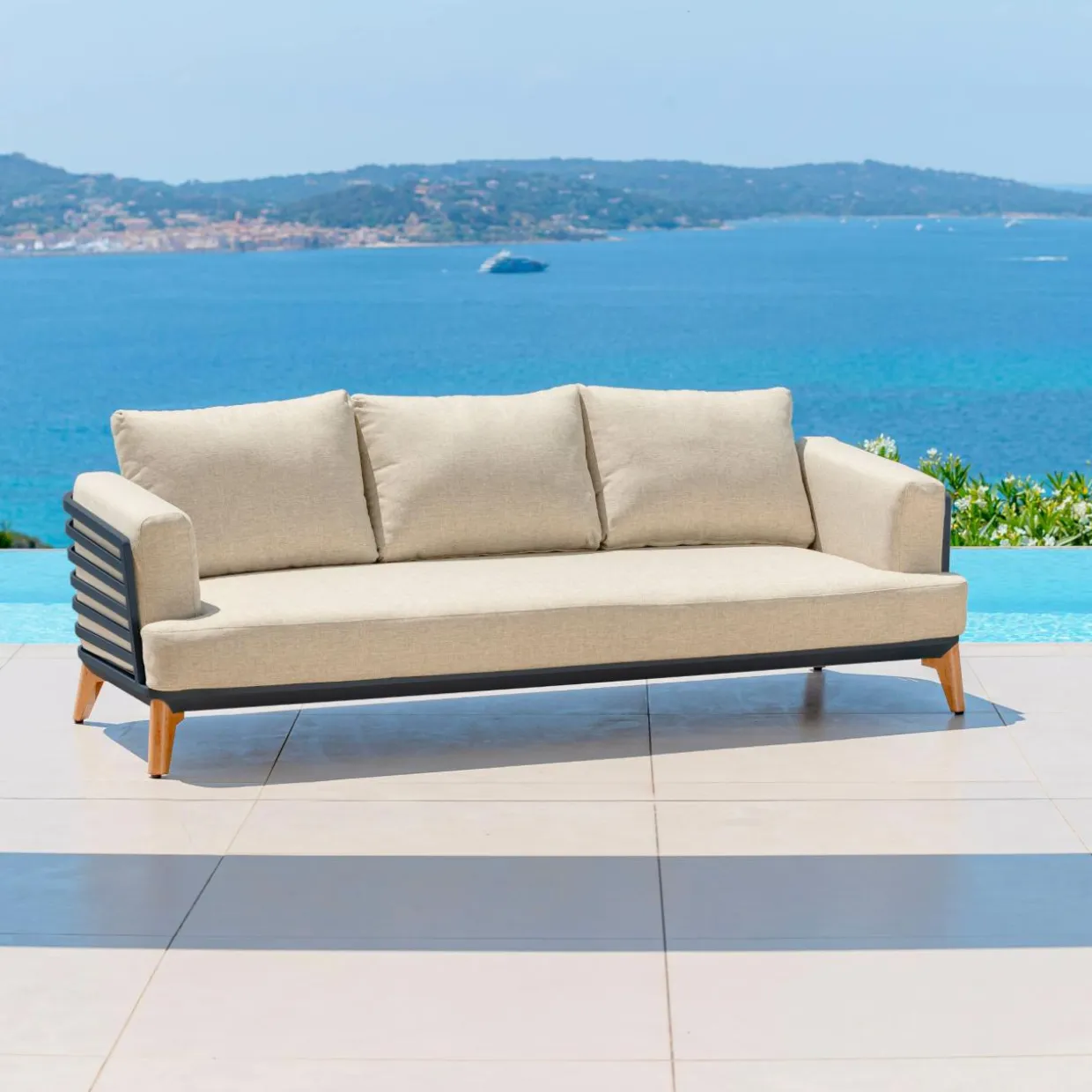 Salon de jardin aluminium 5 places 5 pcs Monte Carlo Gris anthracite et beige