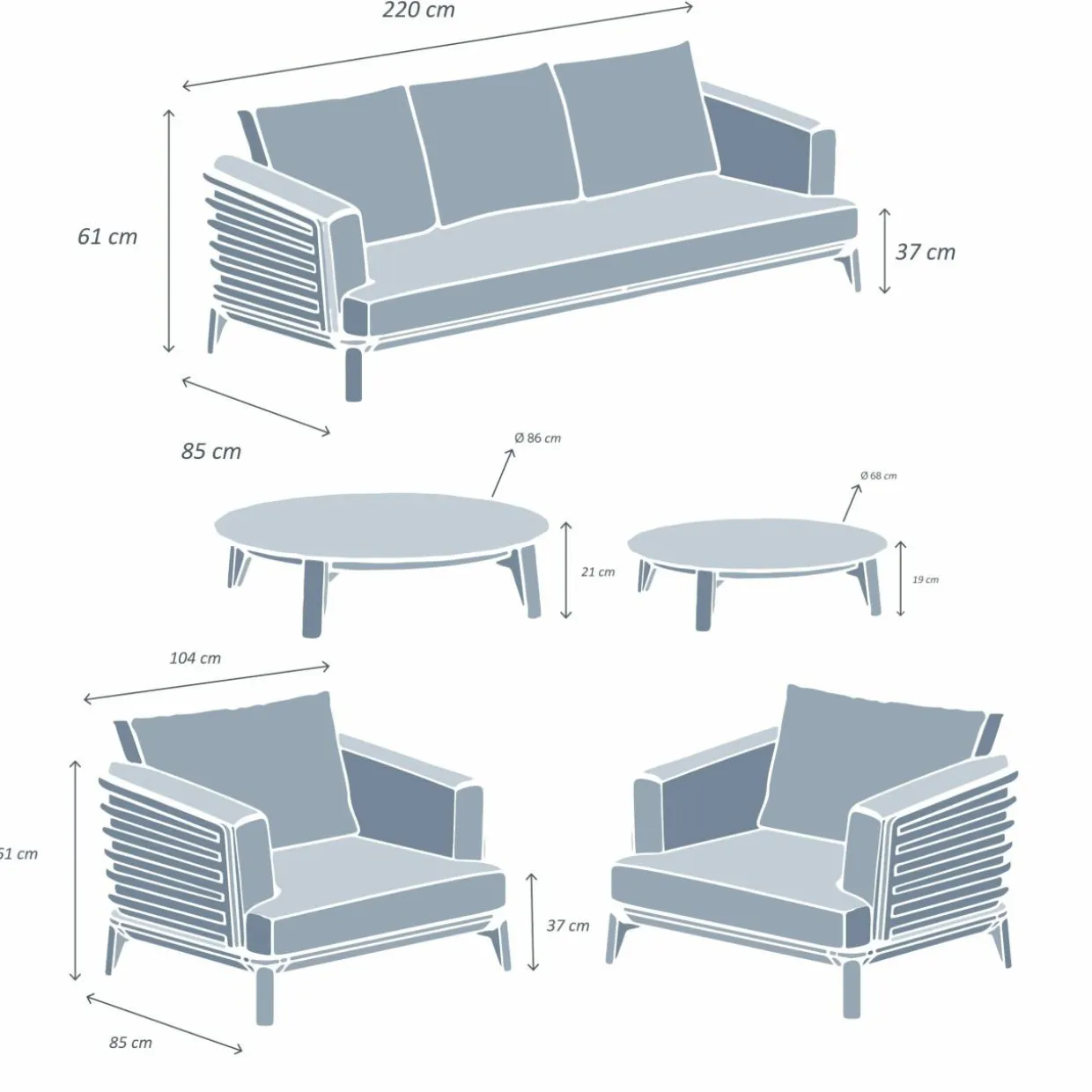 Salon de jardin aluminium 5 places 5 pcs Monte Carlo Gris anthracite et beige