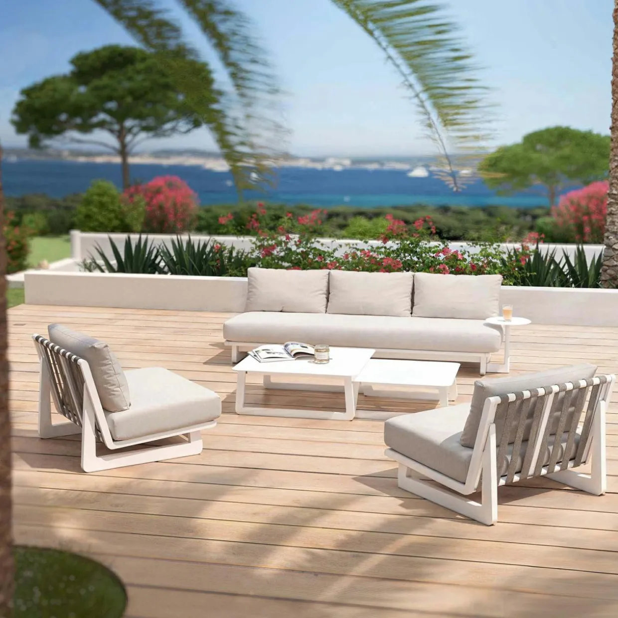 Salon de jardin aluminium 5 places Long Beach Blanc