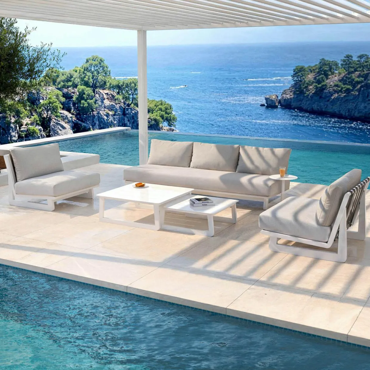 Salon de jardin aluminium 5 places Long Beach Blanc