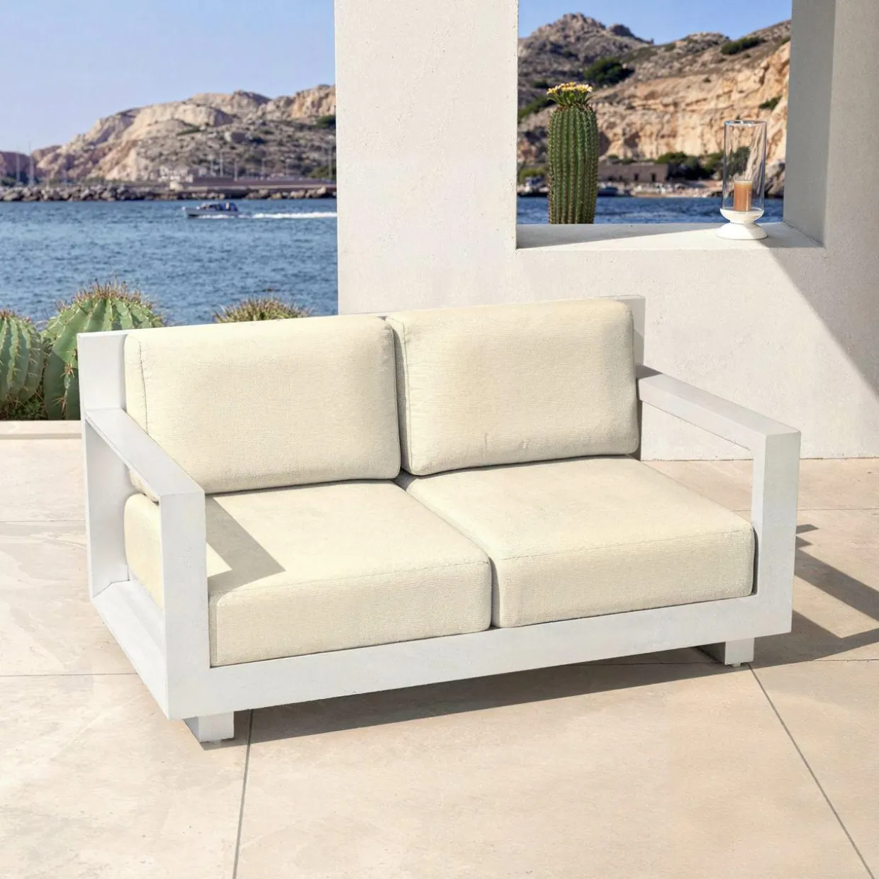 Salon de jardin aluminium 7 places 5 pcs Elba Blanc et beige