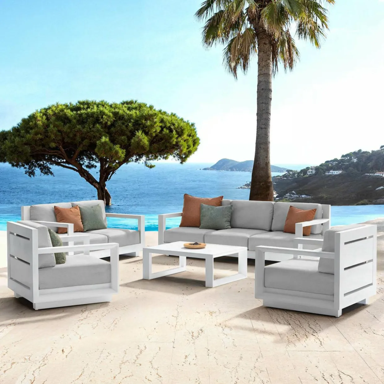 Salon de jardin aluminium 7 places 5 pcs Elba Blanc et gris clair