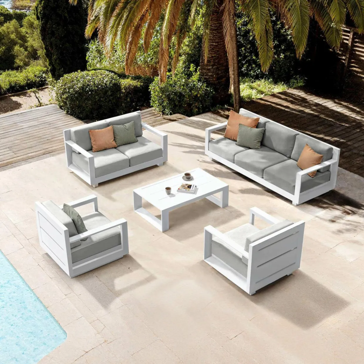 Salon de jardin aluminium 7 places 5 pcs Elba Blanc et gris clair