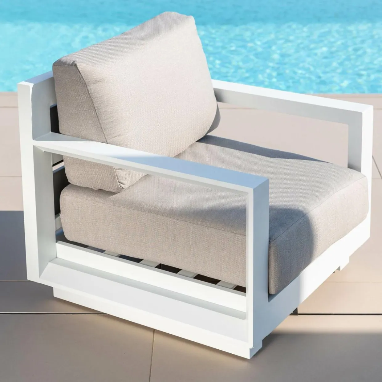 Salon de jardin aluminium 7 places 5 pcs Elba Blanc et taupe