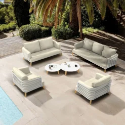 Salon de jardin aluminium 7 places 6 pcs Monte Carlo Blanc et beige