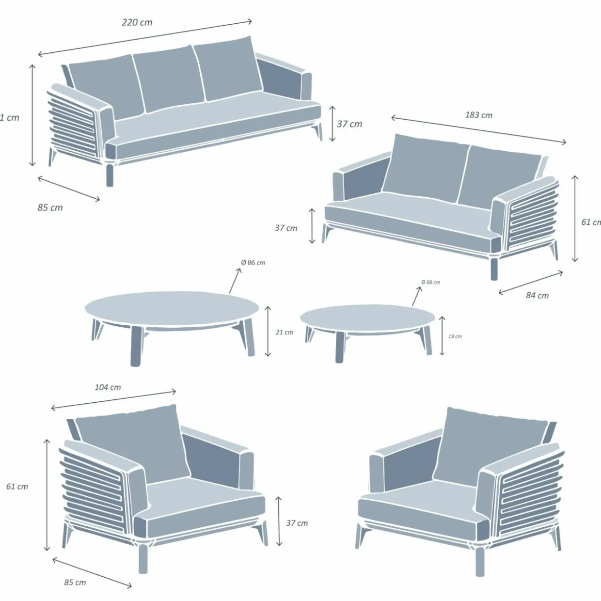 Salon de jardin aluminium 7 places 6 pcs Monte Carlo Gris anthracite