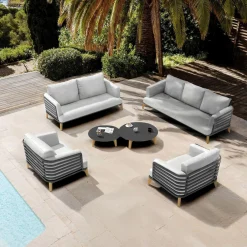 Salon de jardin aluminium 7 places 6 pcs Monte Carlo Gris anthracite et gris clair