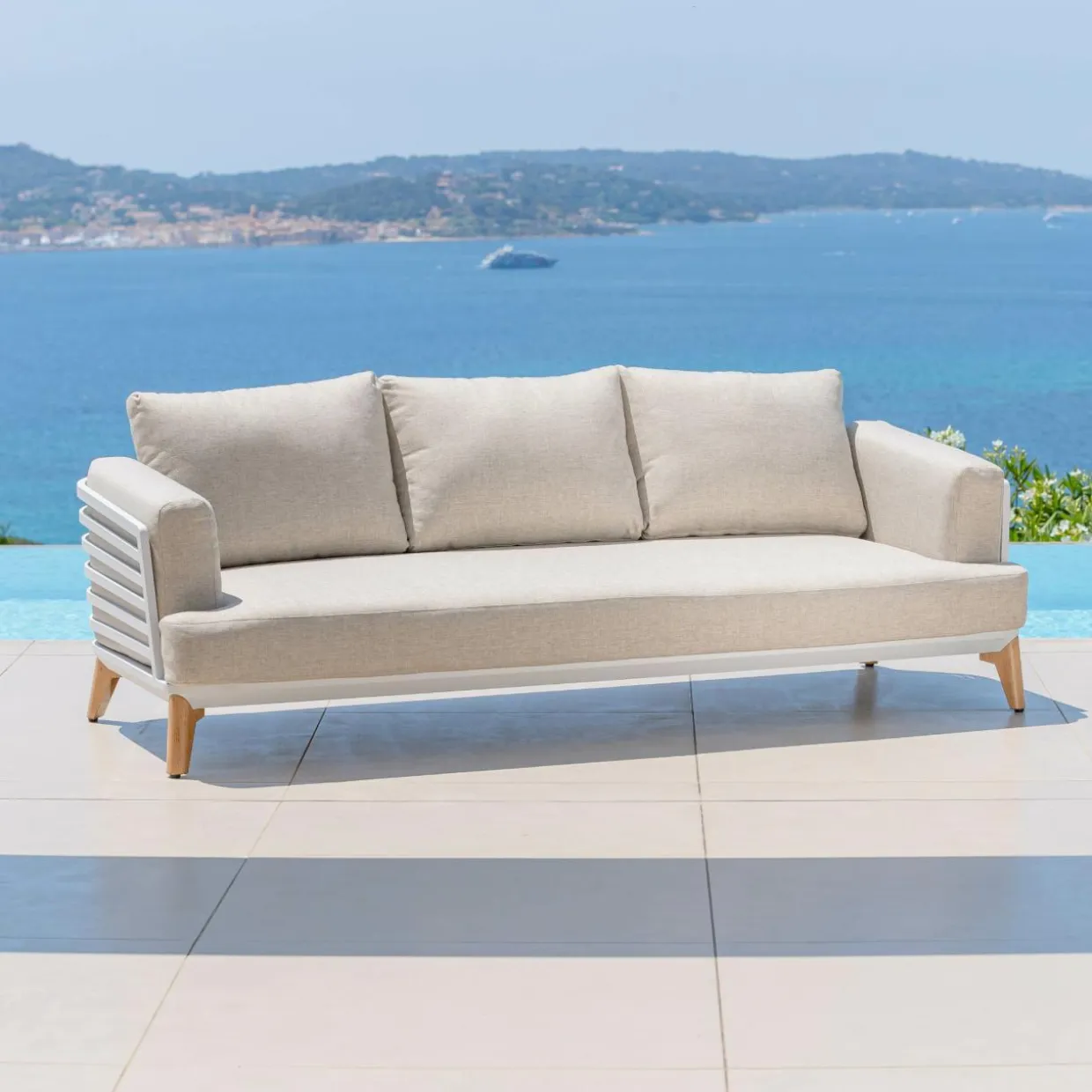 Salon de jardin aluminium 8 places 6 pcs Monte Carlo Blanc et taupe