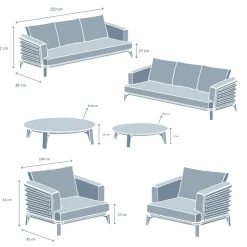 Salon de jardin aluminium 8 places 6 pcs Monte Carlo Gris anthracite et beige