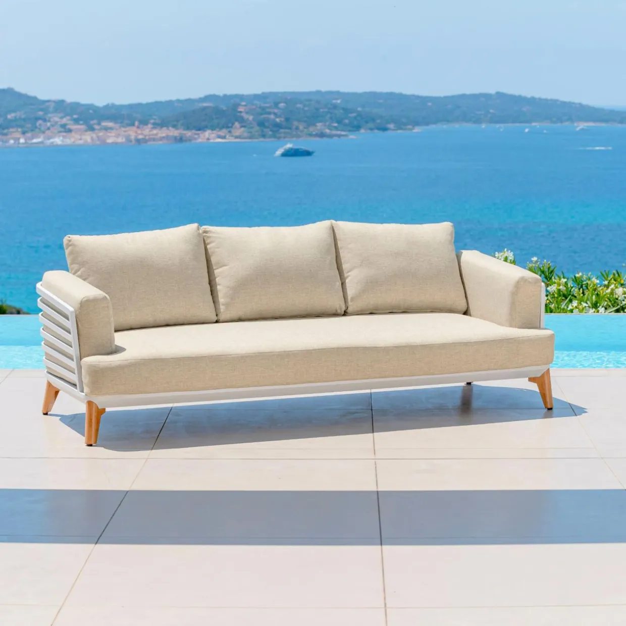 Salon de jardin aluminium 9 places 12 pcs Monte Carlo Blanc et beige