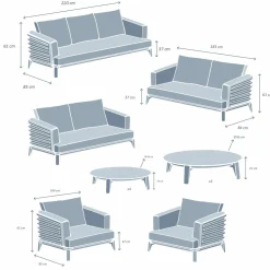 Salon de jardin aluminium 9 places 12 pcs Monte Carlo Gris anthracite et beige