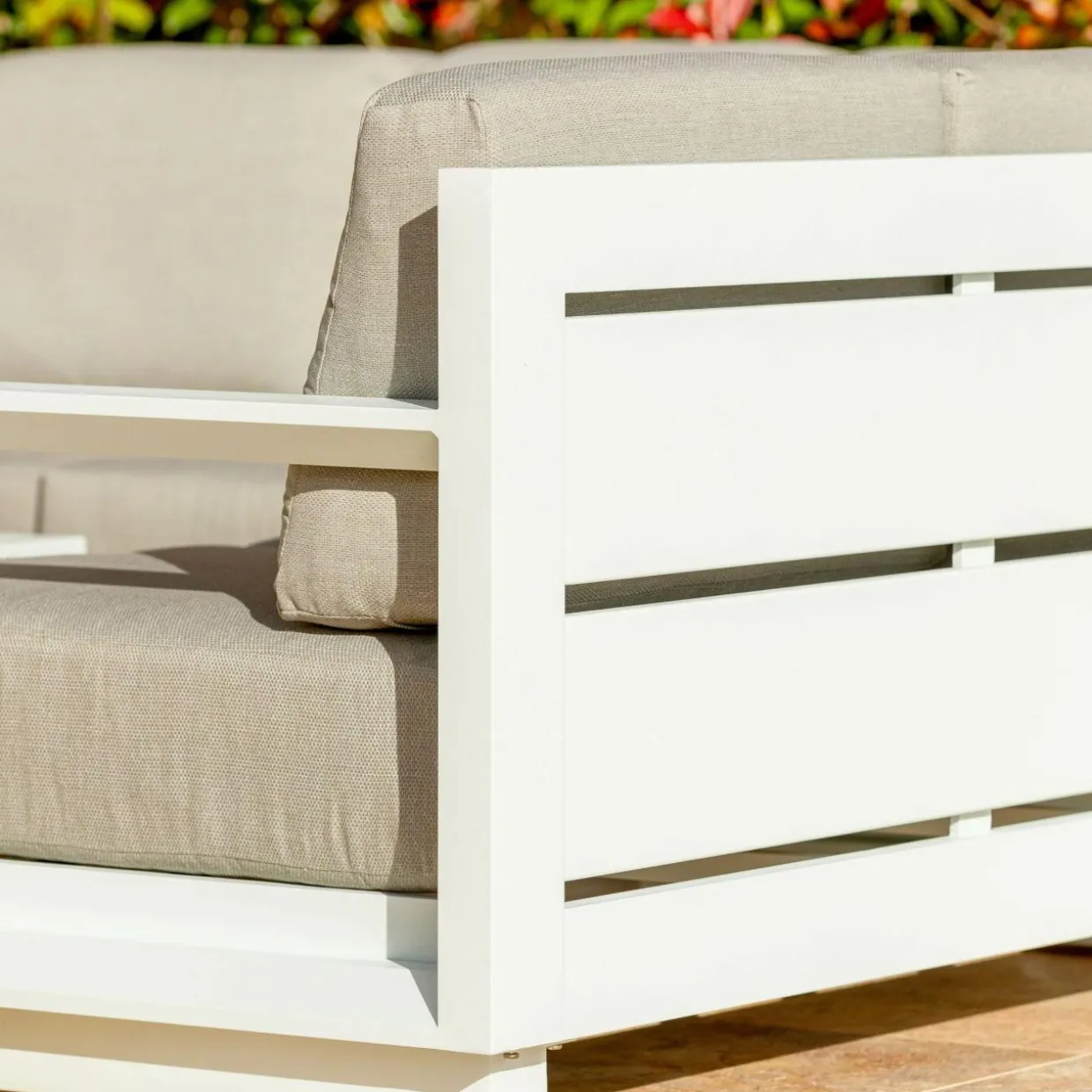 Salon de jardin d'angle aluminium 5 places Elba Blanc et taupe