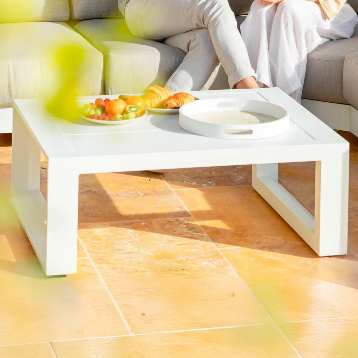 Salon de jardin d'angle aluminium 5 places Elba Blanc et taupe