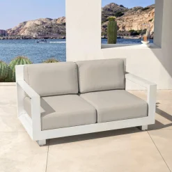 Salon de jardin d'angle aluminium 10 places Elba Blanc et taupe