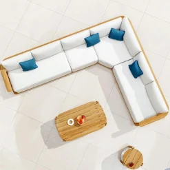 Salon de jardin d'angle en bois teck 6 places Java Ecru