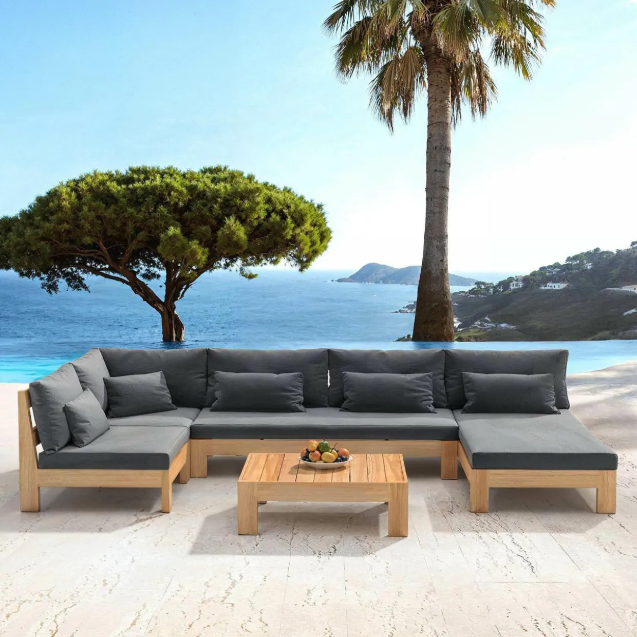 Salon de jardin d'angle en bois d'acacia 5 places 5 pcs Borneo Gris anthracite