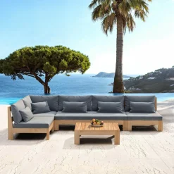 Salon de jardin d'angle en bois d'acacia 6 places 5 pcs Borneo Gris anthracite